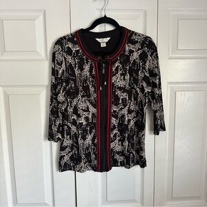 Christopher & Banks Cardigan Sweater Womens M Novelty Print Safari Zebra Giraffe